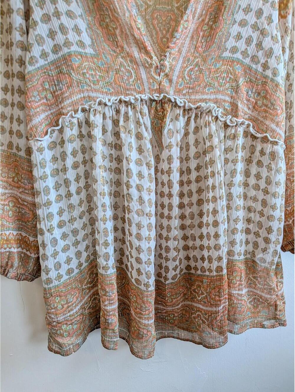 Rose + Olive Blouse Womens Small Multicolor Paisley V Neck Ruffle Tunic Top - Picture 3 of 6